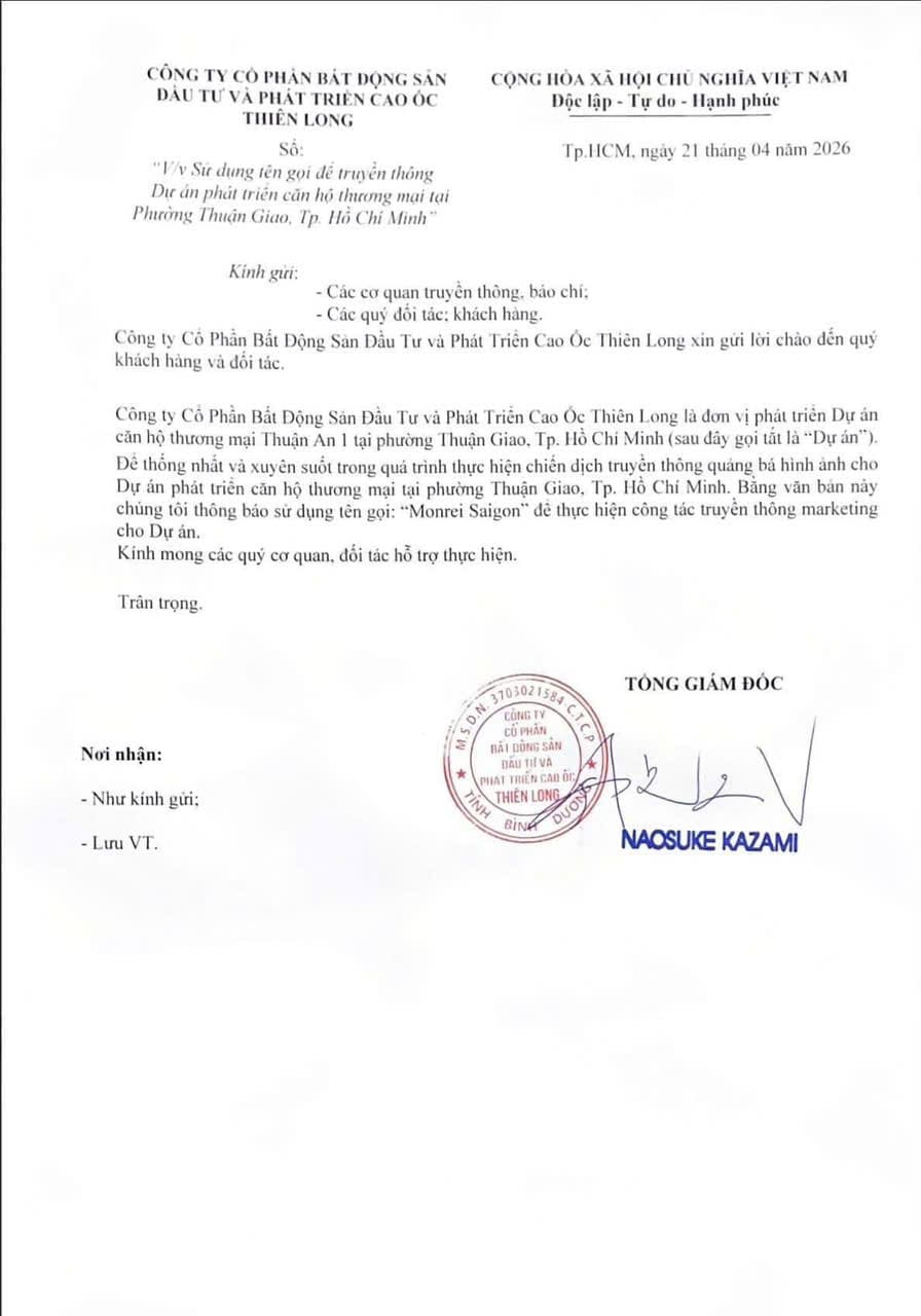 thong bao ten thuong mai monrei saigon